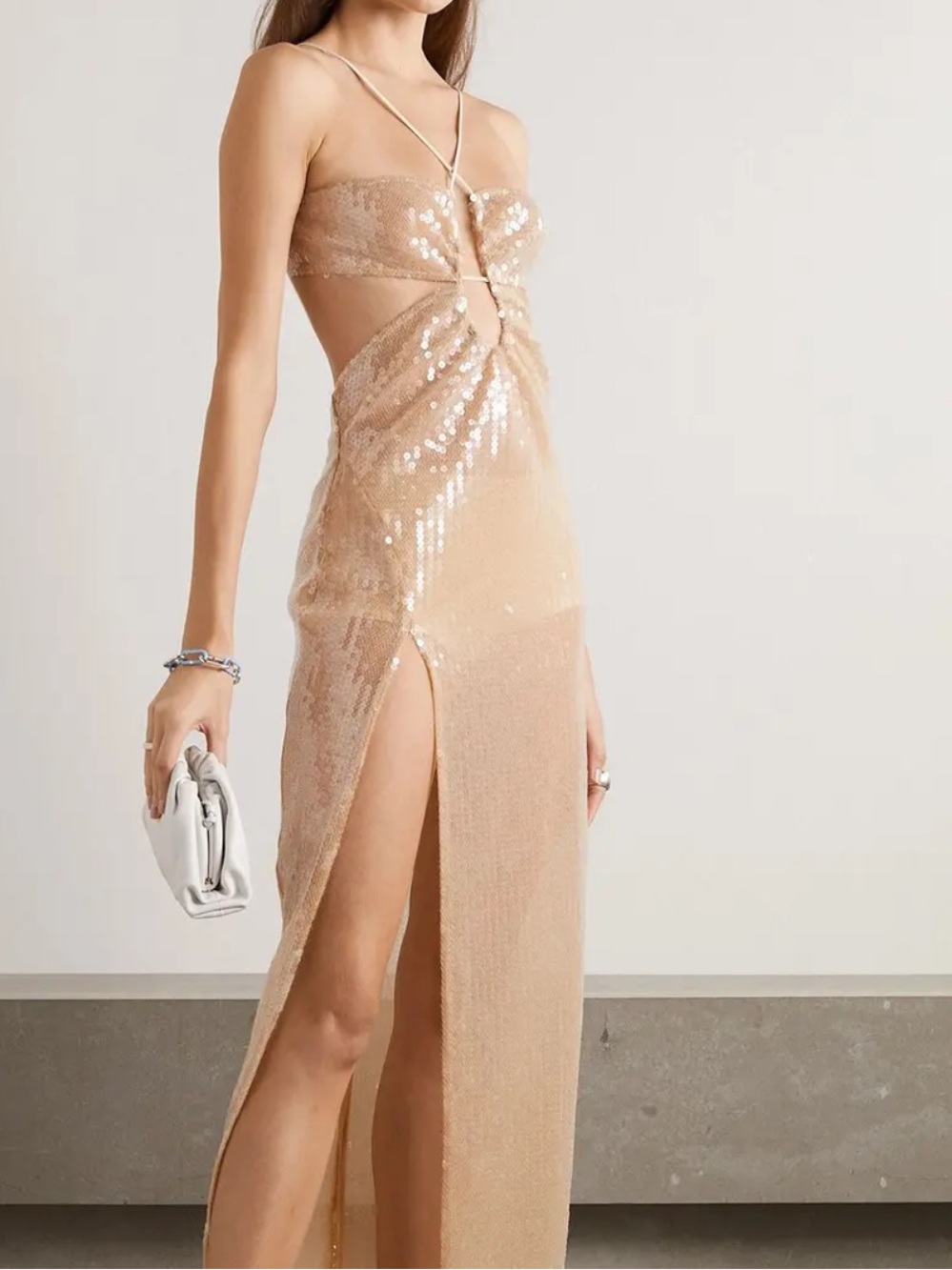 Nensi Dojaka Sequined Cutout Maxi Dress - Nude/Gold Runway 2022 Size Small - Picture 8 of 10